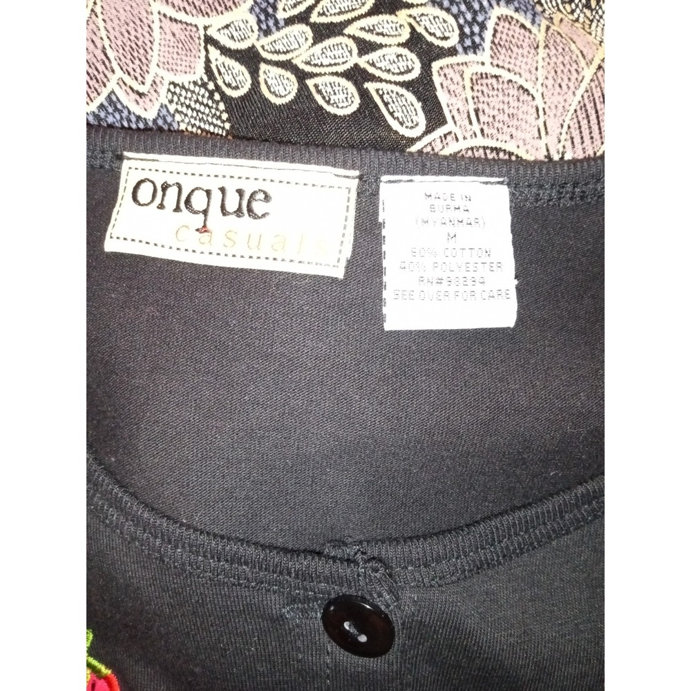 Onque Casuals Picnic Theme Embroidered Button Front shirt black Medium - Picture 8 of 10